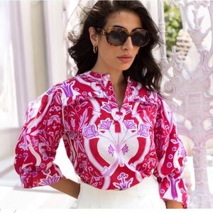 BEYOND By Vera Stella Top Como Rouge Ruffle Cotton S